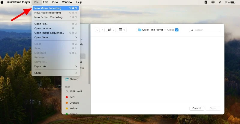 new movie recording in the quick player on mac