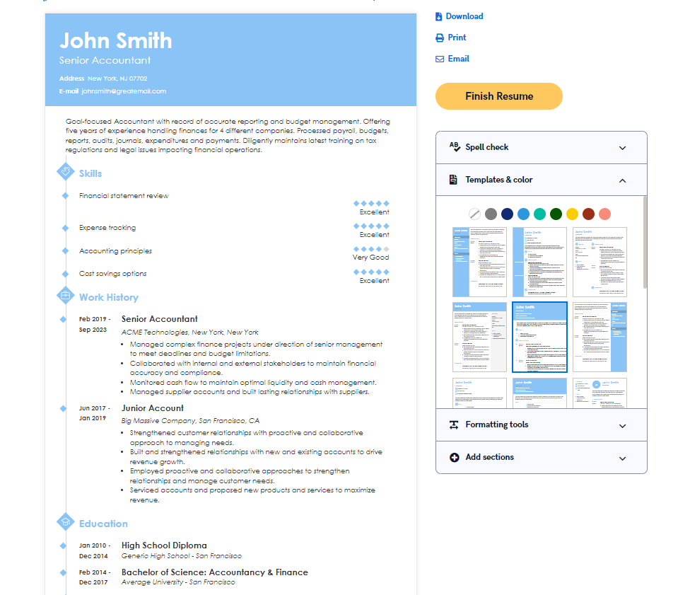 Test de création de CV Zety AI