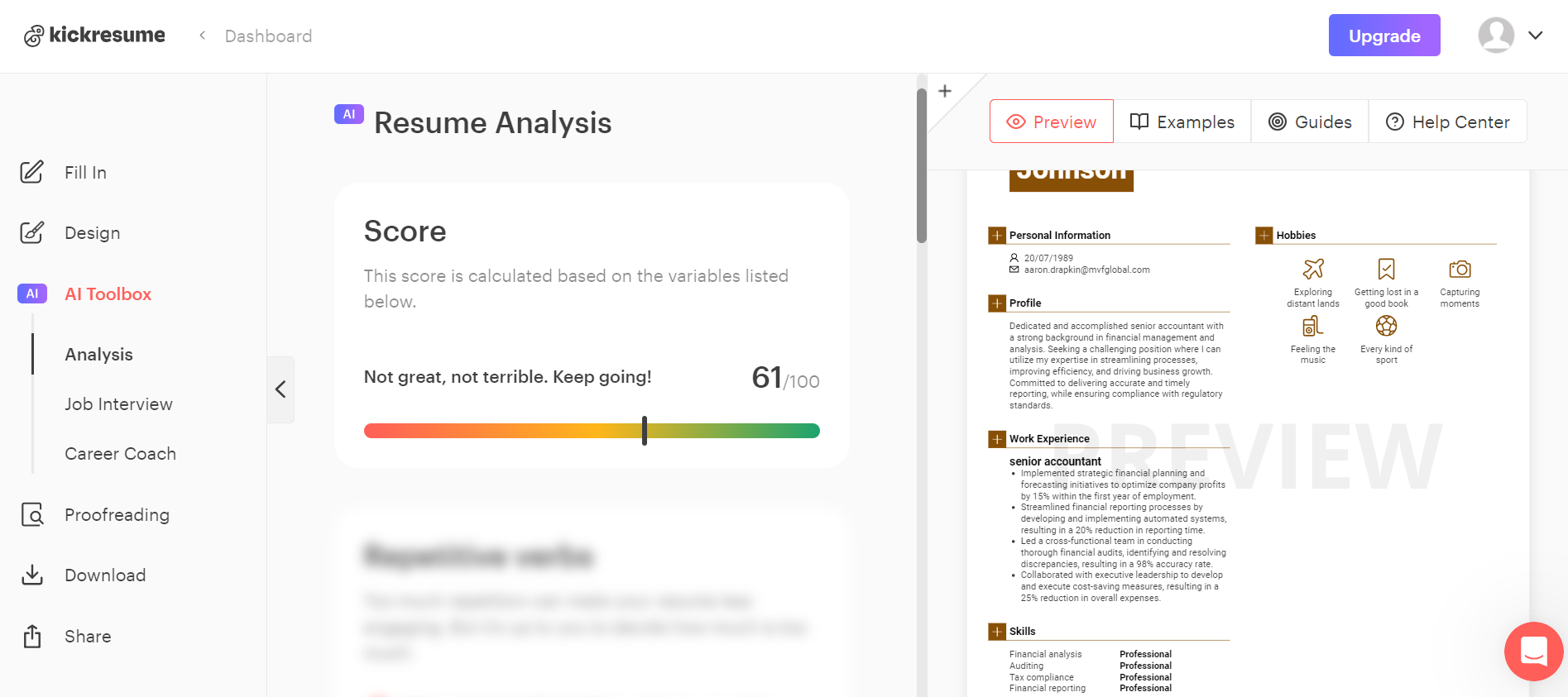 testul kickresume 1