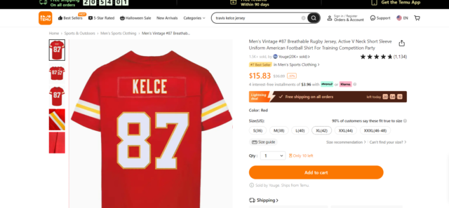 Jersey Travis Kelce dijual di Temu