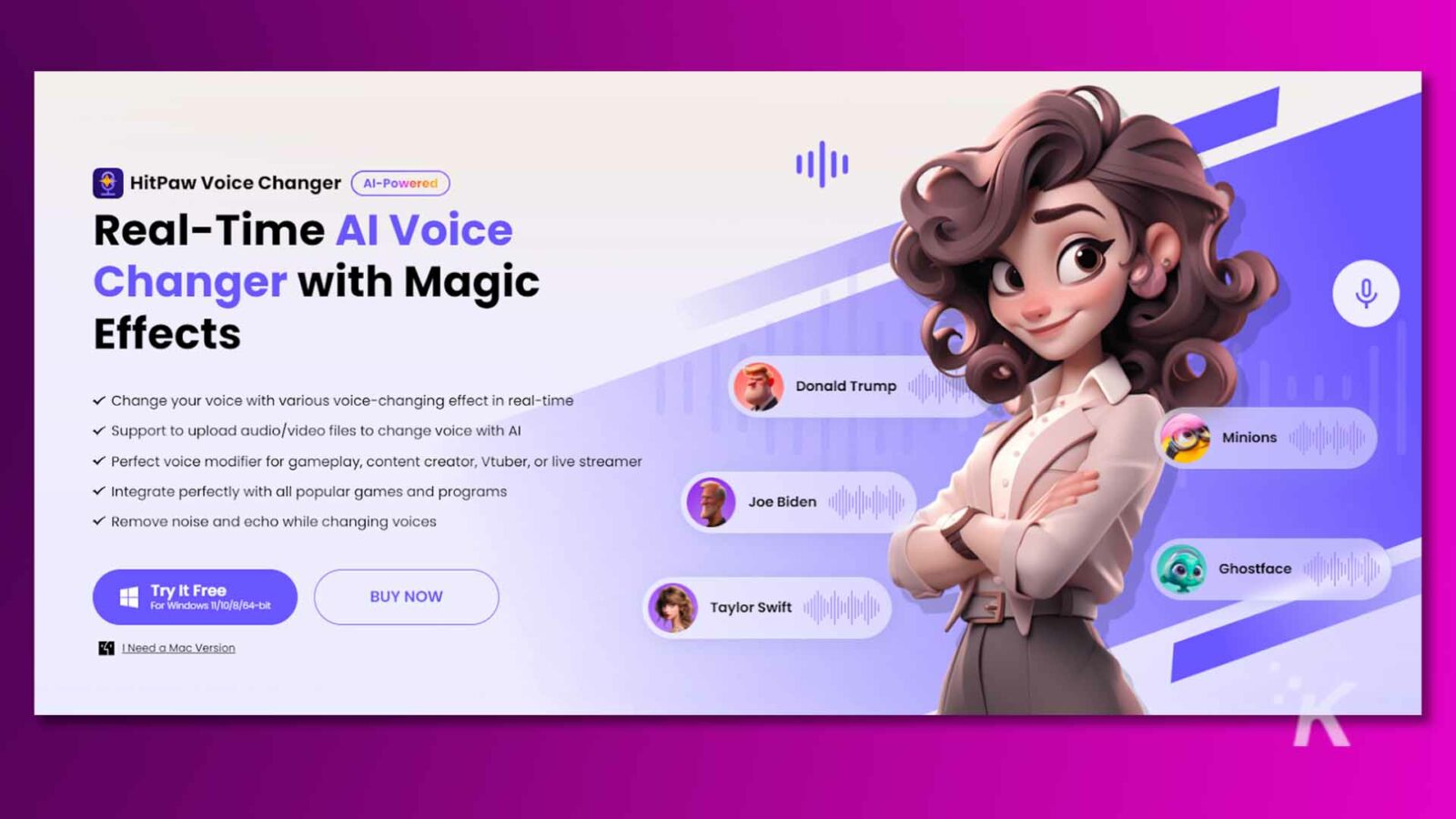 Hitpaw Voice Changer es un software de cambio de voz en tiempo real con efectos impulsados ​​por IA que permite a los usuarios cambiar su voz con varios efectos en tiempo real.