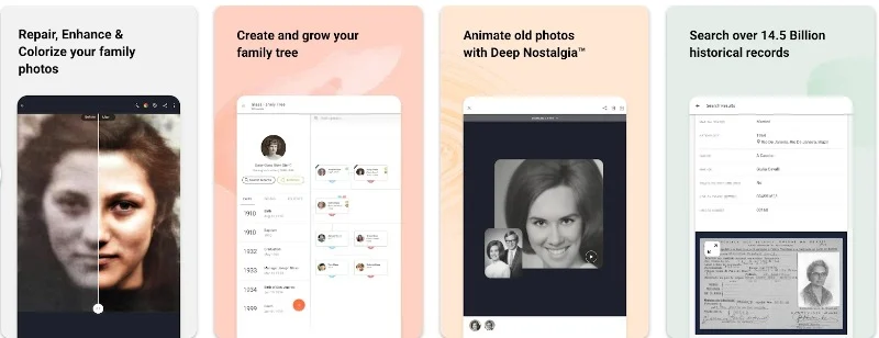 myheritage app with photo enhancing features