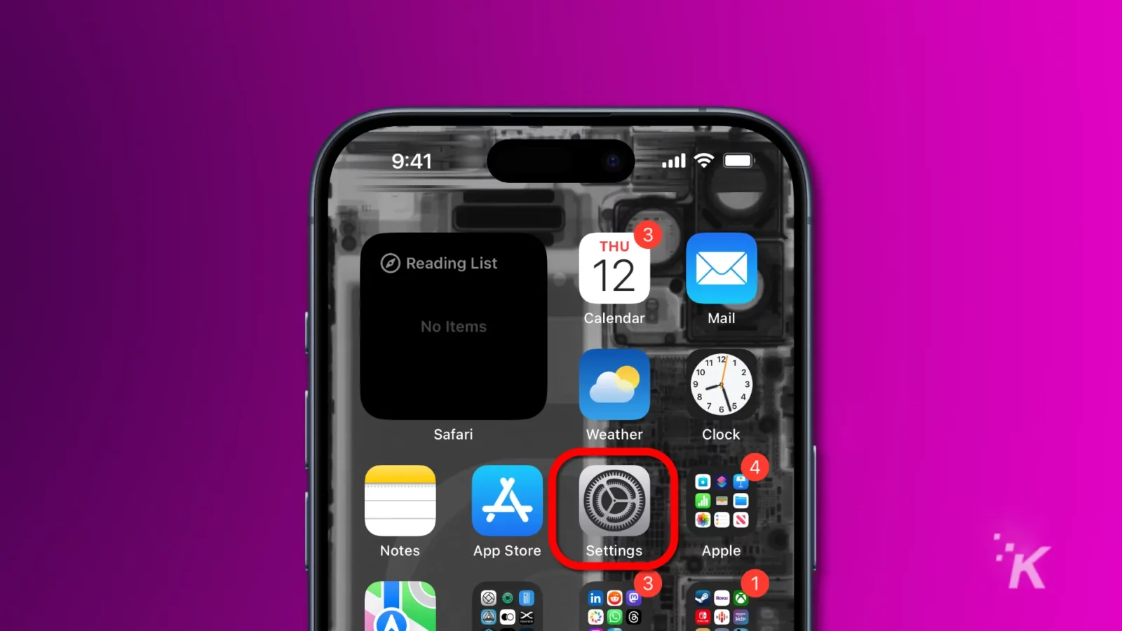 Ios 17 home screen showing the settings app