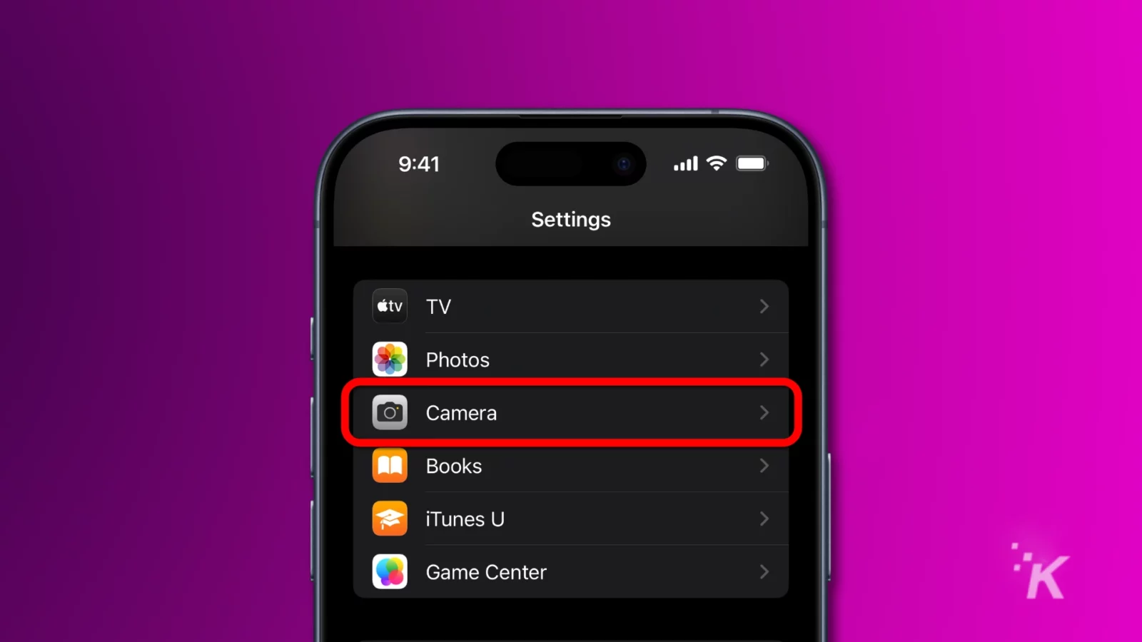 Ios settings app section for the camera