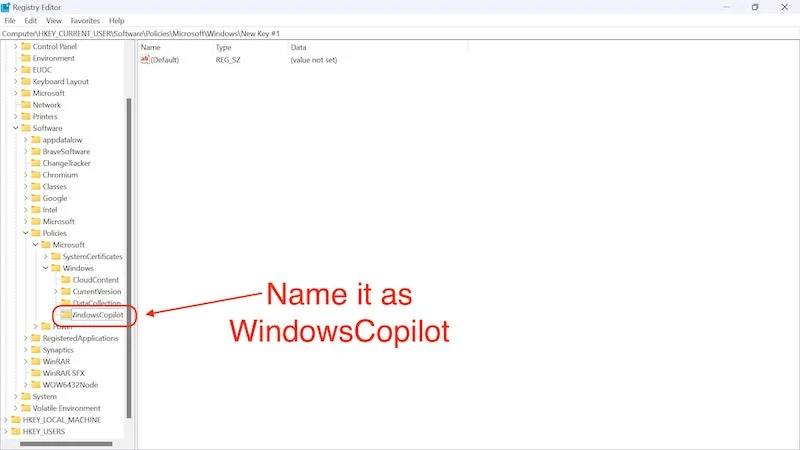 name the key as windowscopilot