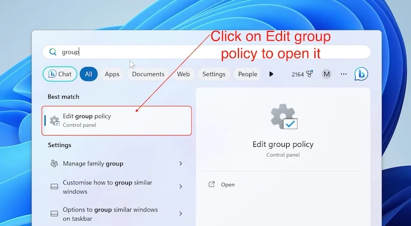 search for open group policy 