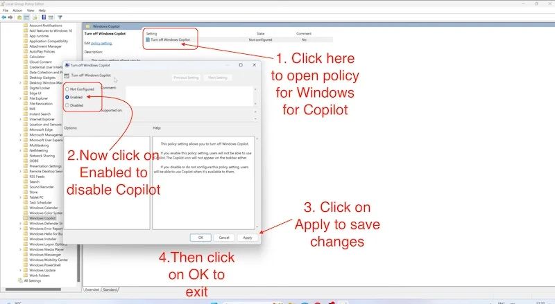 disable windows copilot with group policy