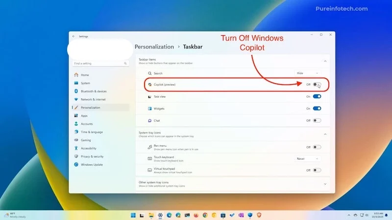 copilot will not be visible in the taskbar