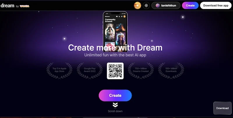 dream by wombo homepage