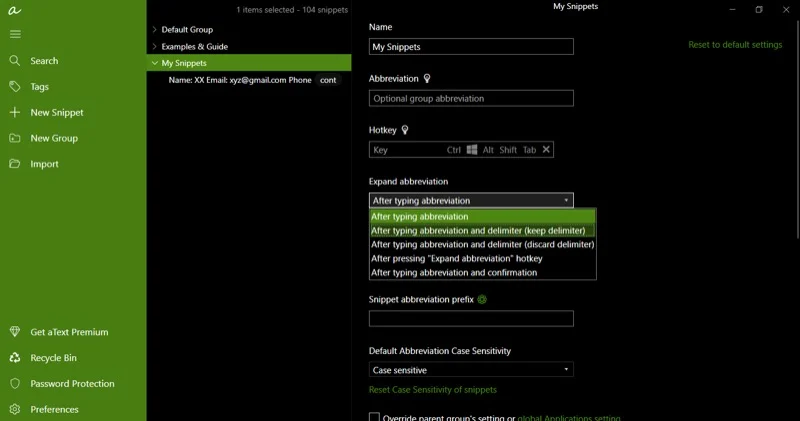 configuring expand abbreviation in atext