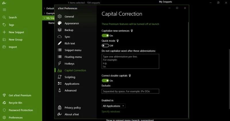 capital correction options in atext