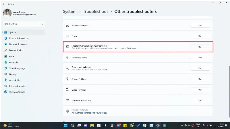 image showing program compatibilty trouble shooting techniques