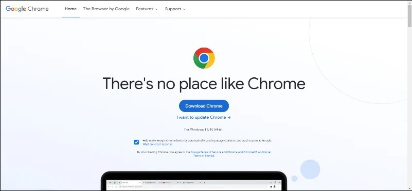 image showing google chrome install page