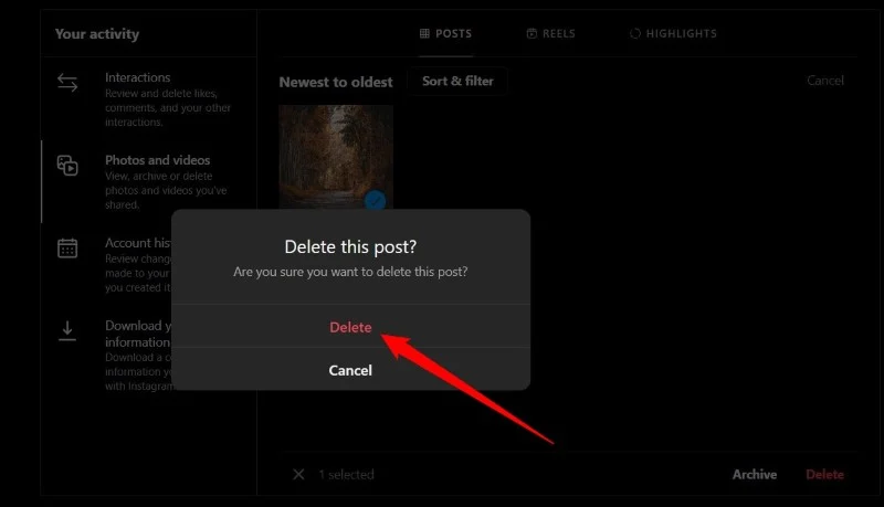 how to completely delete all your posts from instagram