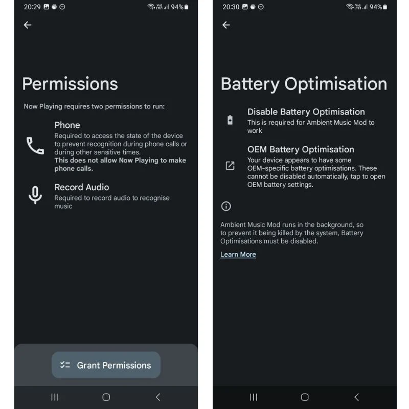 permissions in the now playing app