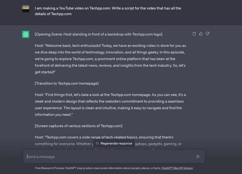 chatgpt for youtube script