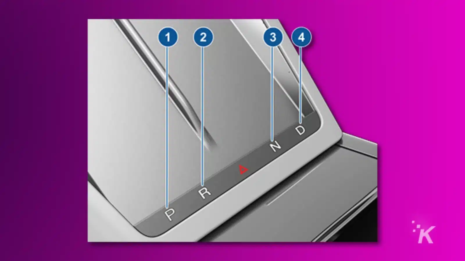 An illustration of a tesla center console showing where the gear shifting pads are