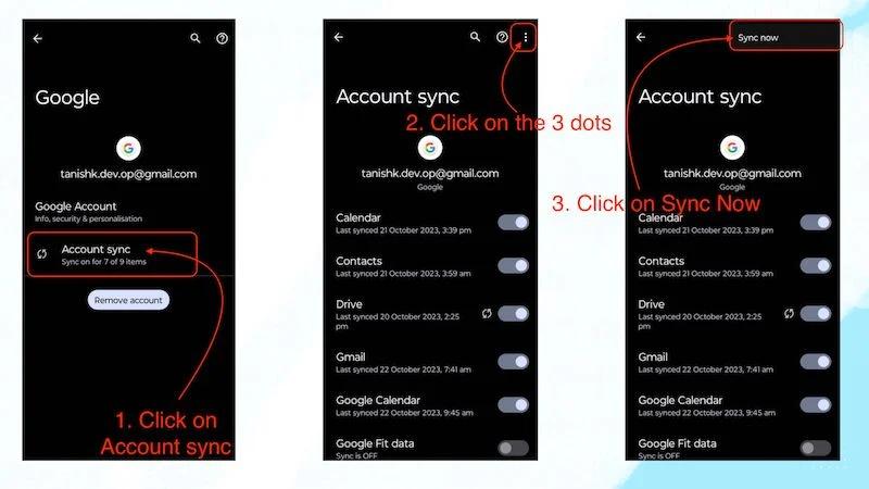 sync manually for the particluar google account