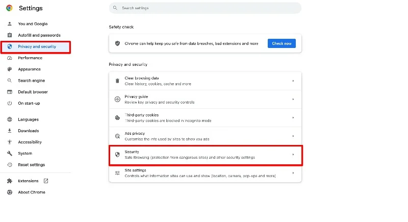 google chrome security settings