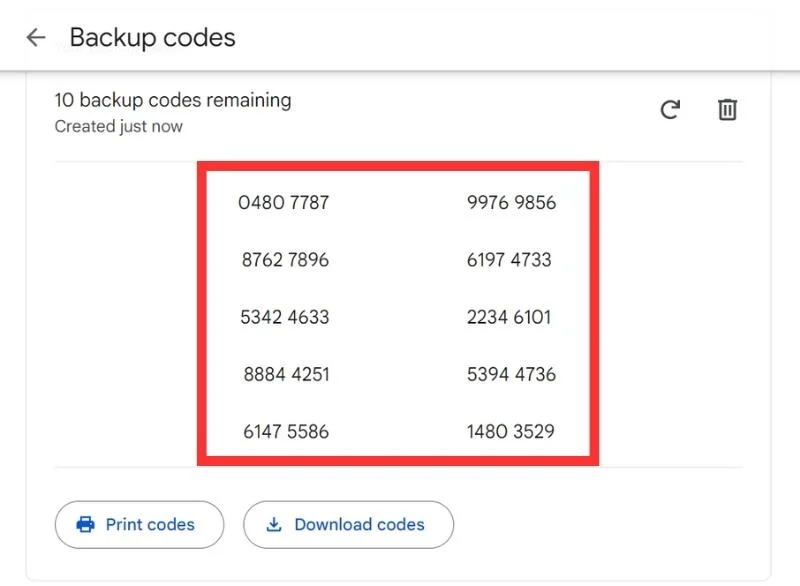 use back up codes