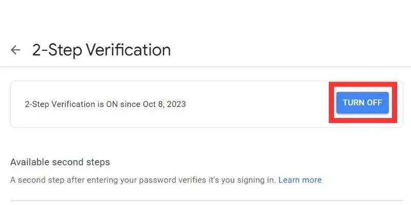 turn off two step verification