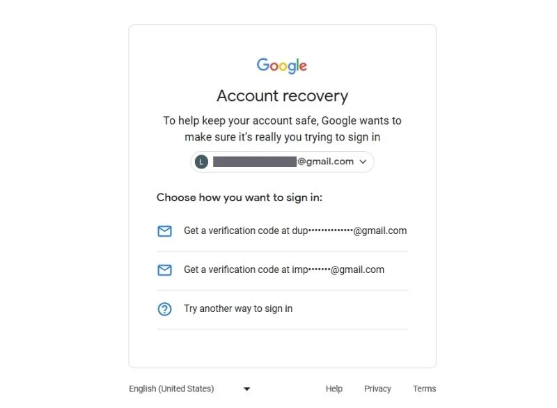 log in using the account recovery method 2