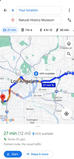 Indicator Google Maps HOV