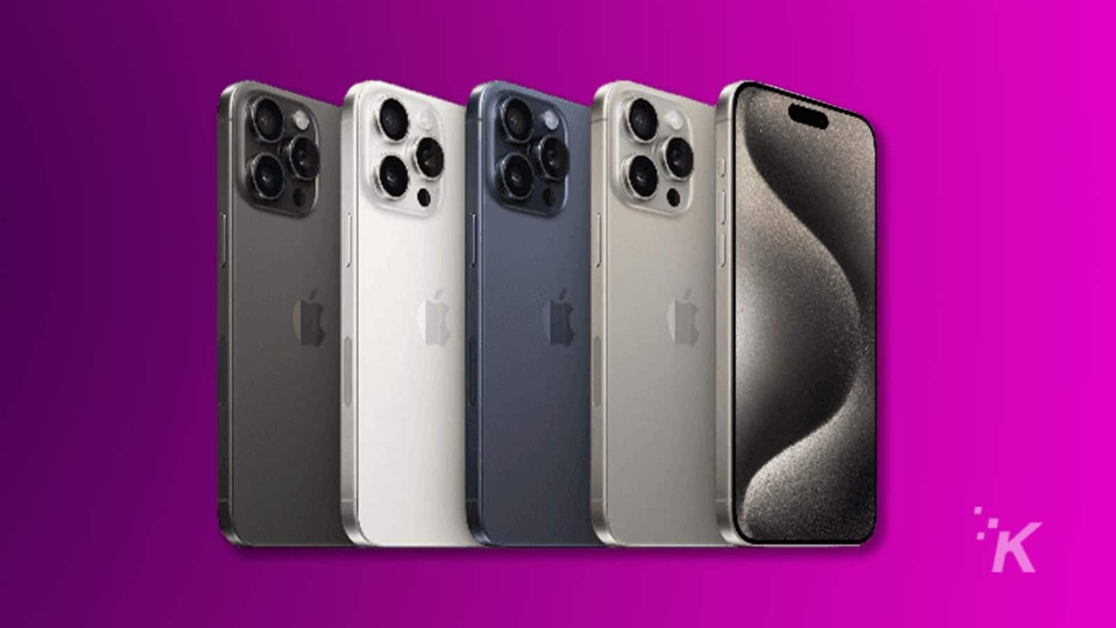 紫色の背景に Iphone 15 pro max の色