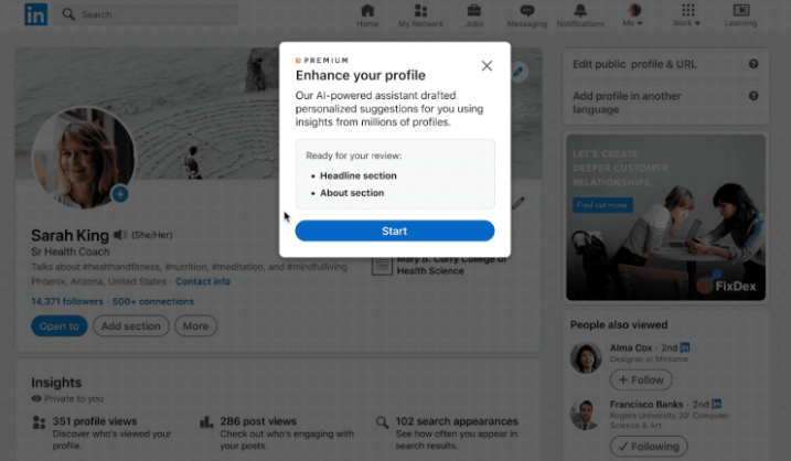 Avertissement concernant l'amélioration du profil LinkedIn