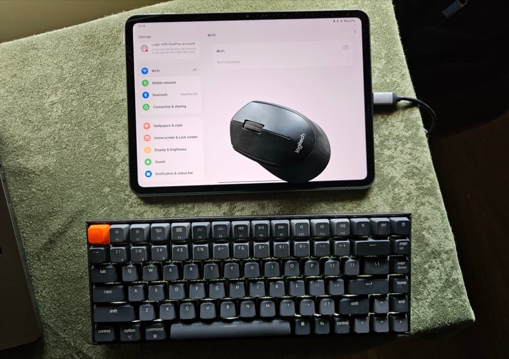 bluetooth keyboard and mouse connected to a oneplus pad go