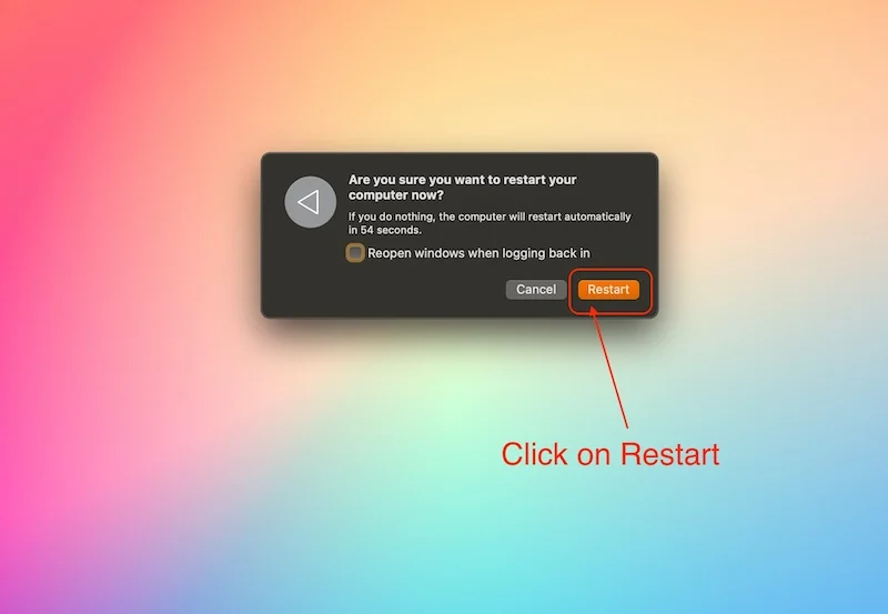 click on restart to restart the mac