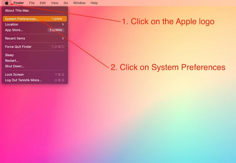 go to system preferences /settings app