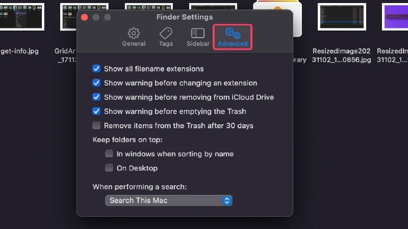 advanced finder settings