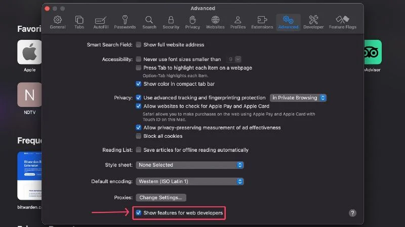 turn on developer mode in safari
