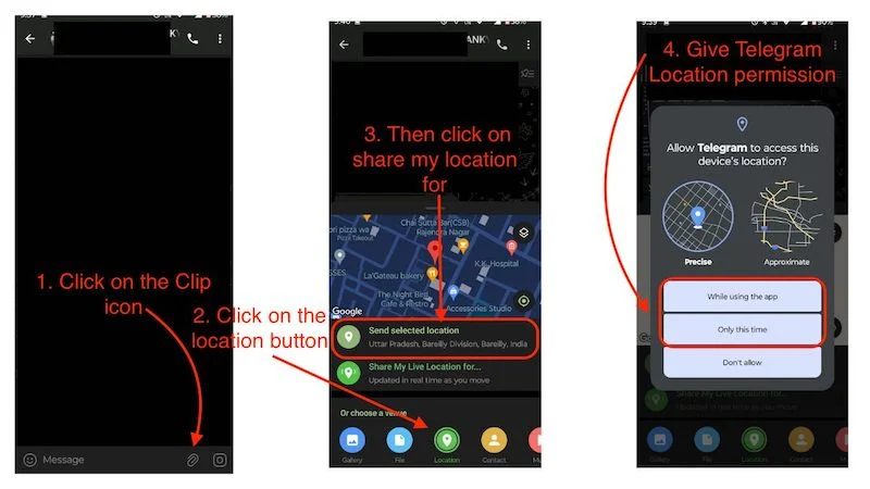 how to enable live location sharing and giving location access to telegram