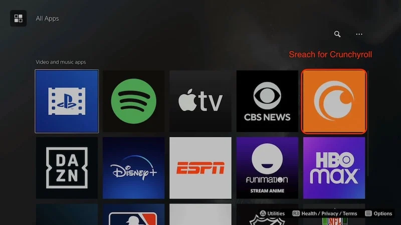 search fro crunchyroll in all apps