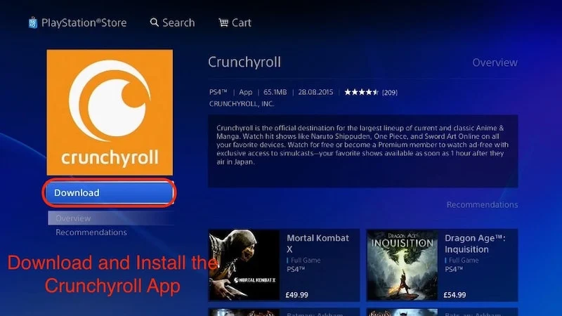 install the crunchyroll app from playstation store
