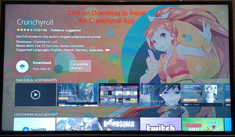 install the crunchyroll app on fire tv stick