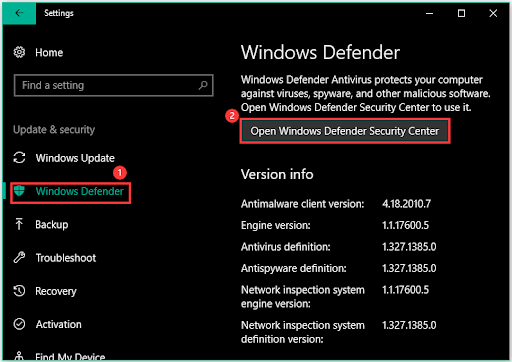 Open Windows Defender Security Center