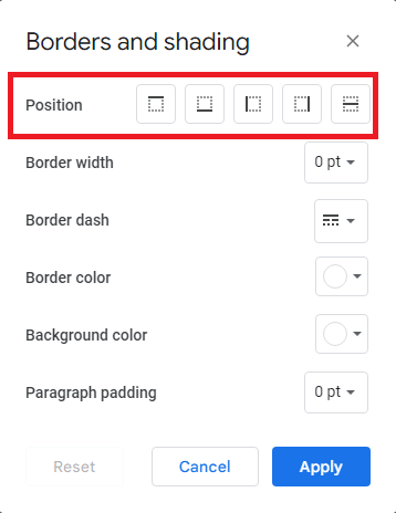 Borders and Shading- Position