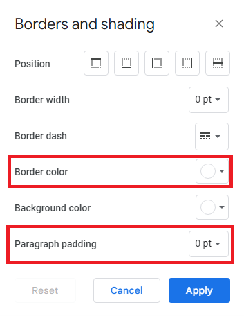 Borders and Shading - Border Color and Paragraph Padding