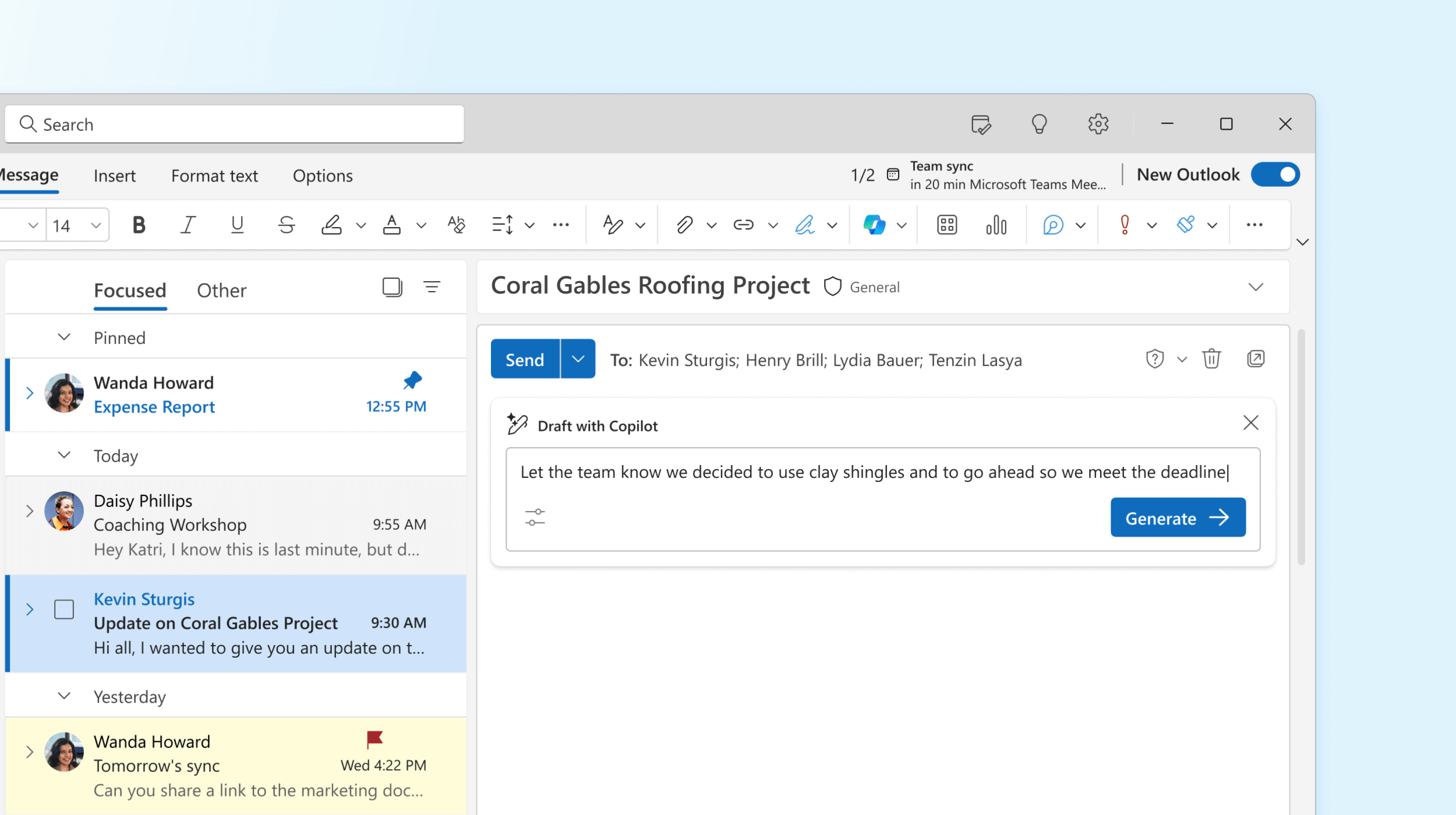 Copilota in Outlook