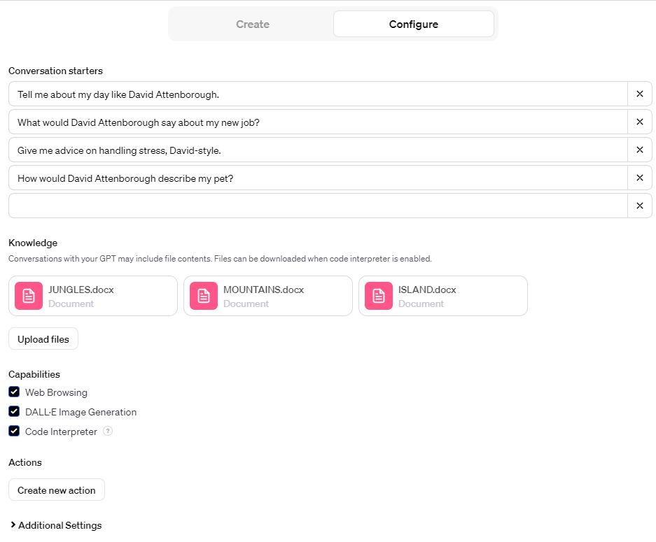 menú de configuración de chatgpt