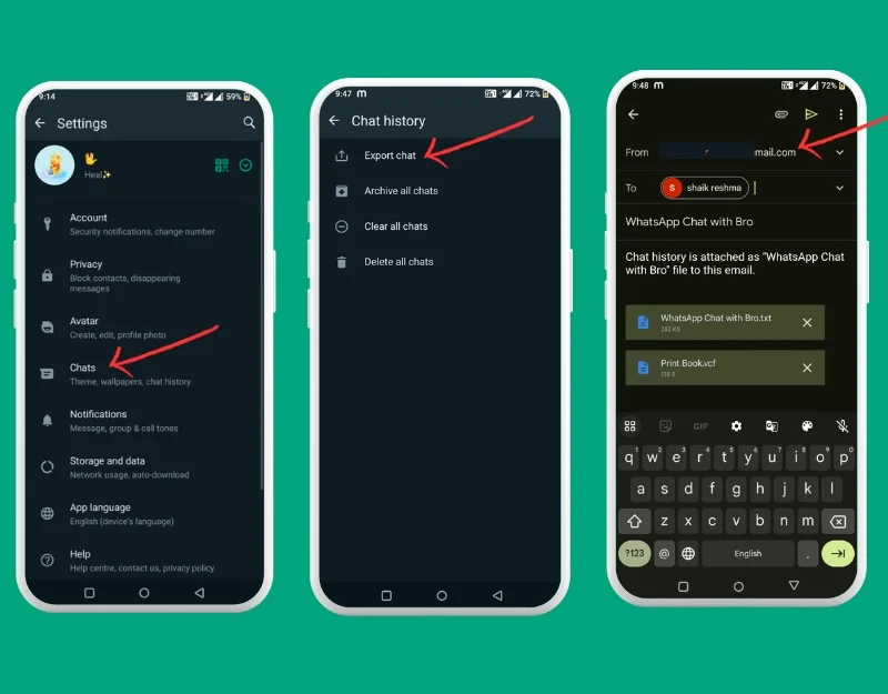 whatsapp export chat using email