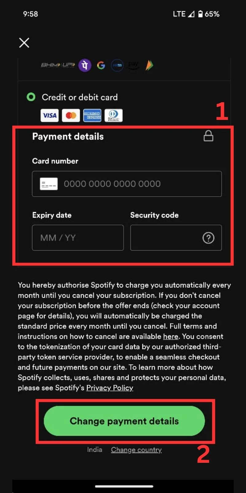 change spotify payment method on smartphone 9