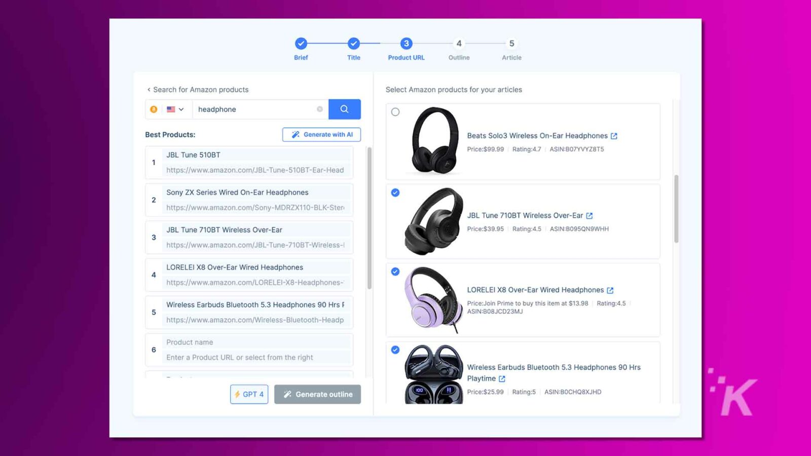 该图像显示了一个带有搜索栏和耳机列表的用户界面，显示了它们的图像、名称、价格和客户评分。
