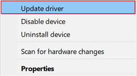 Update the Driver in windows pc