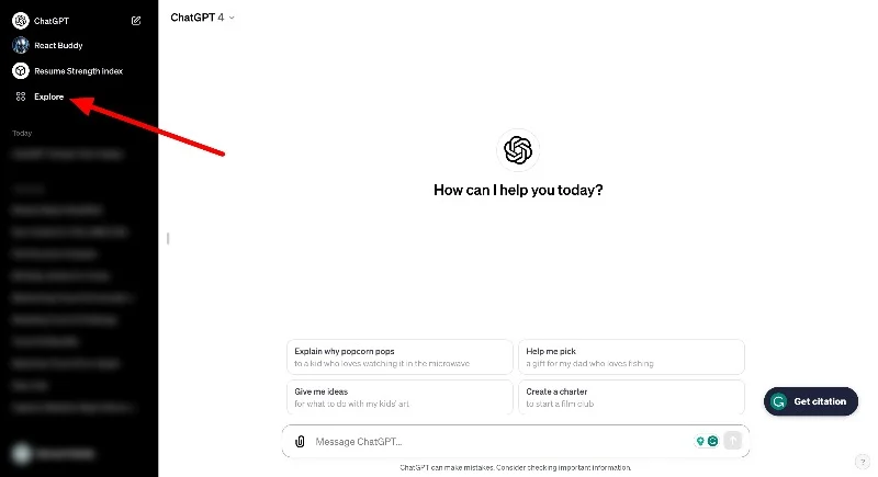 chatgpt explore tab