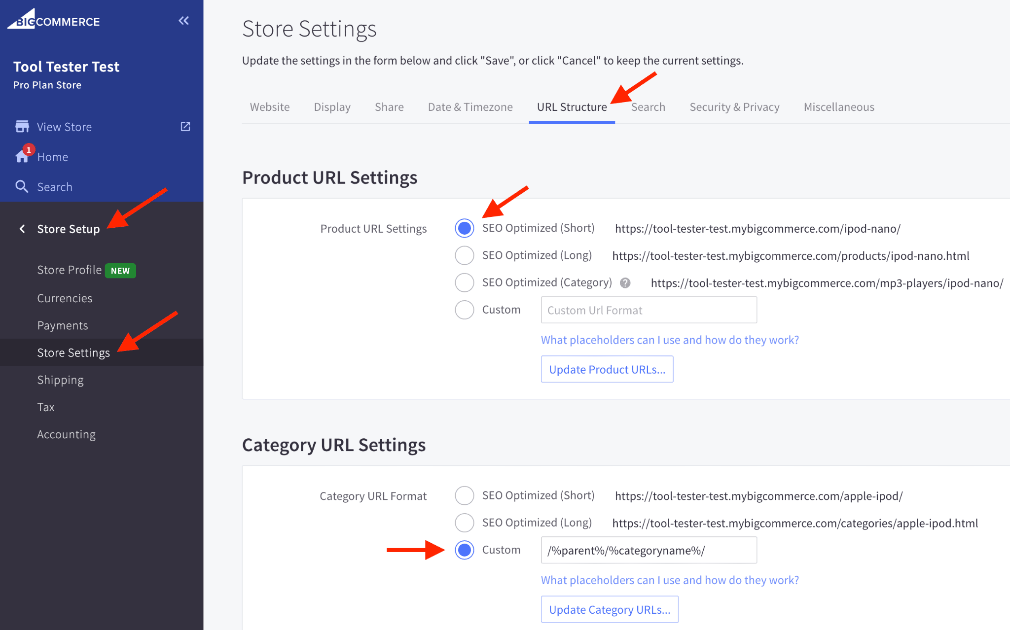 การเพิ่มประสิทธิภาพโครงสร้าง URL ของ BigCommerce