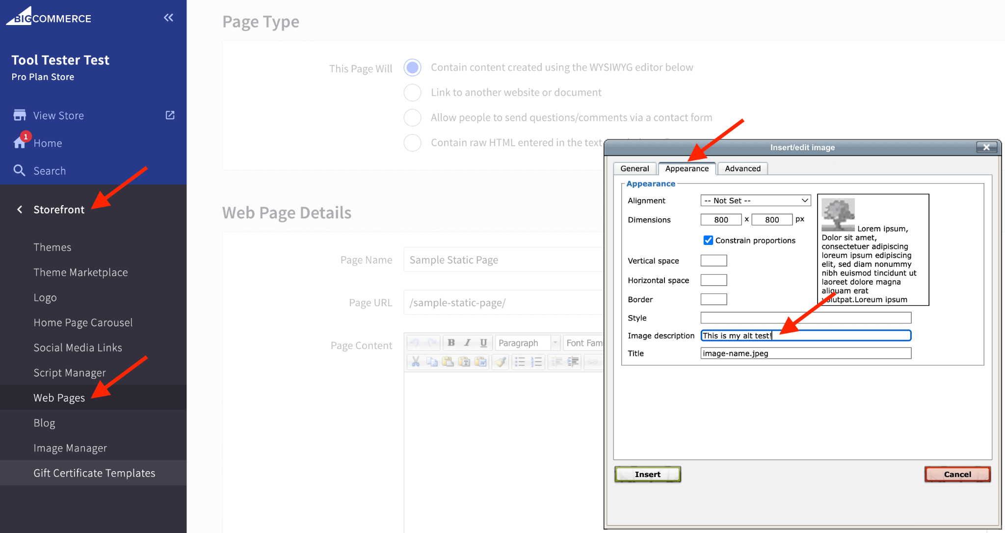 การเพิ่มข้อความ Alt ให้กับรูปภาพใน BigCommerce Static Pages